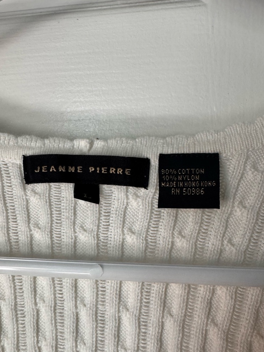 Jeanne Pierre Women’s White Cable-Knit V-Neck Cardigan size Large - Picture 3 of 5